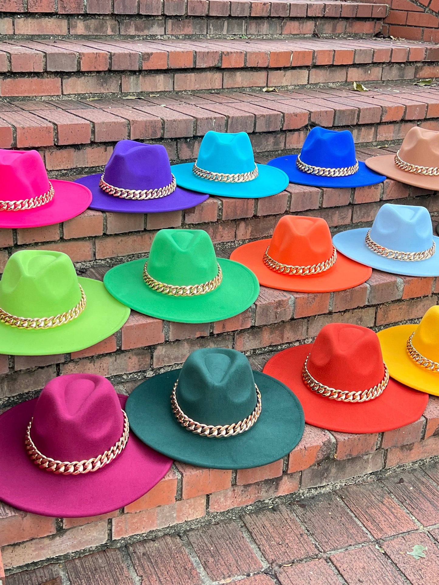 Wide XL Brim Fedora with Chain- red
