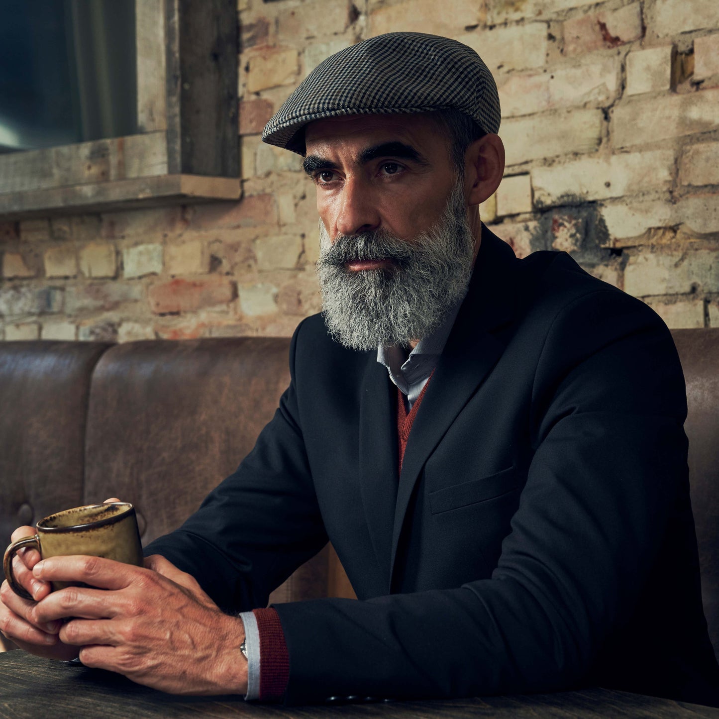 TIENDAHAT MASSIMO BURGUNDY & NAVY CHECKERED MODA FLAT CAP