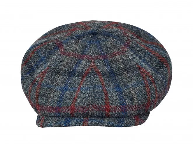PEAKY BLINDERS SHELBY - HARRIS TWEED Genuine Scottish Harris Tweed 8 Panels Man Cap Grey-Blue-red