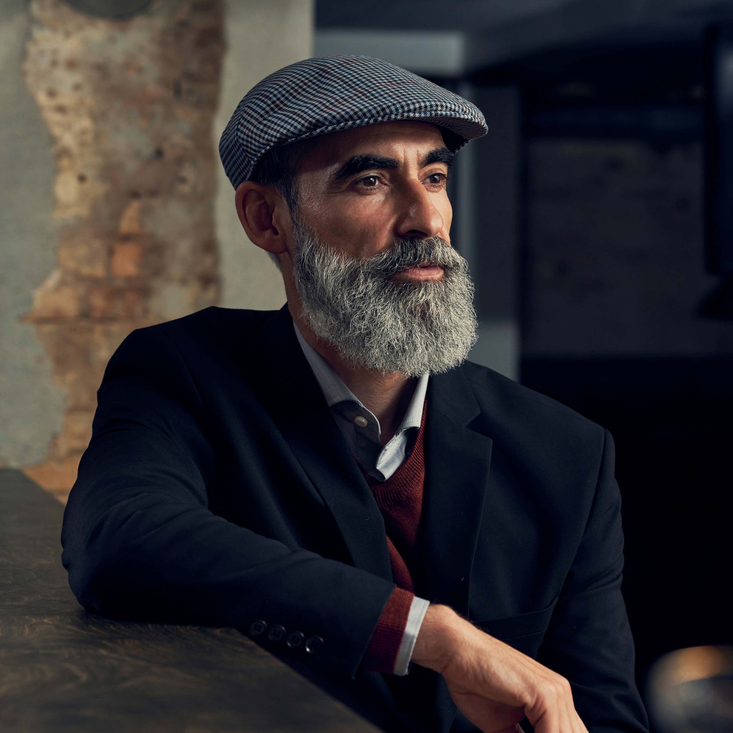 TIENDAHAT MASSIMO BURGUNDY & NAVY CHECKERED MODA FLAT CAP