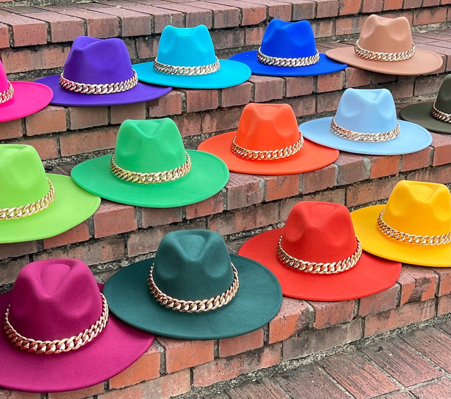 Wide XL Brim Fedora with Chain-orange