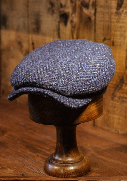 Geary Flat Cap - Navy Herringbone Donegal Tweed