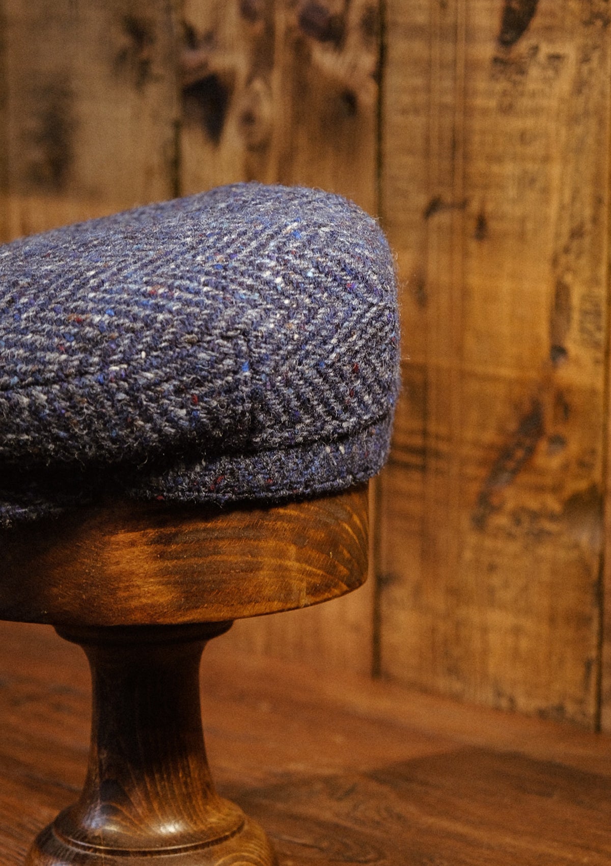 Geary Flat Cap - Navy Herringbone Donegal Tweed
