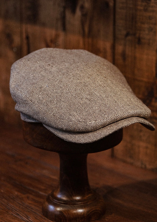 Geary Flat Cap - Sand Herringbone Pure Silk