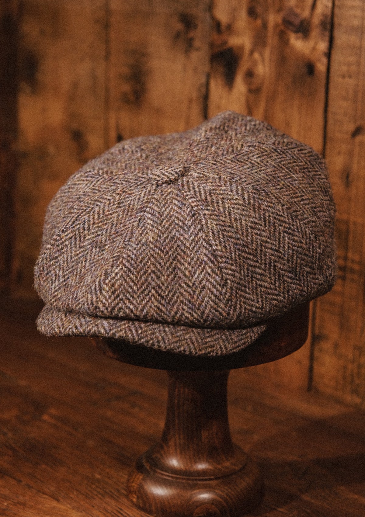 Morwell Baker Boy - (Mid-Width) Harris Tweed Brown Herringbone
