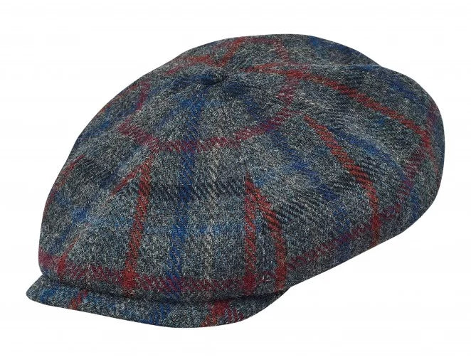 PEAKY BLINDERS SHELBY - HARRIS TWEED Genuine Scottish Harris Tweed 8 Panels Man Cap Grey-Blue-red