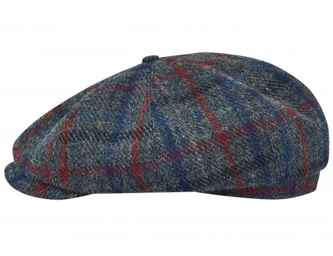 PEAKY BLINDERS SHELBY - HARRIS TWEED Genuine Scottish Harris Tweed 8 Panels Man Cap Grey-Blue-red