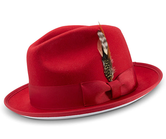 2  Brim Wool Felt Dress Hat Red with White Bottom