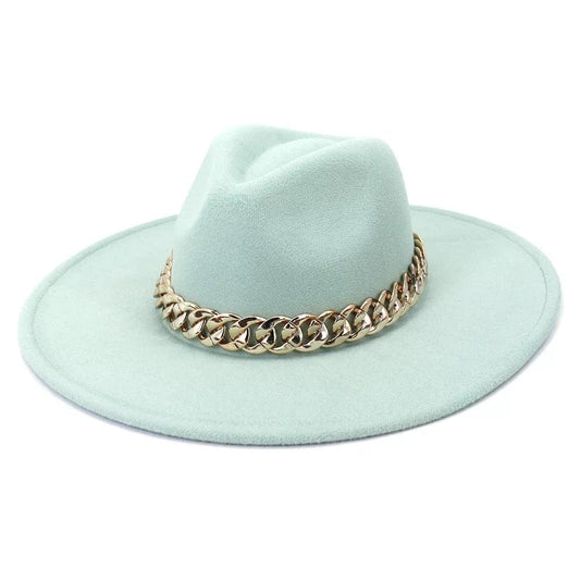 Wide XL Brim Fedora with Chain- Mint