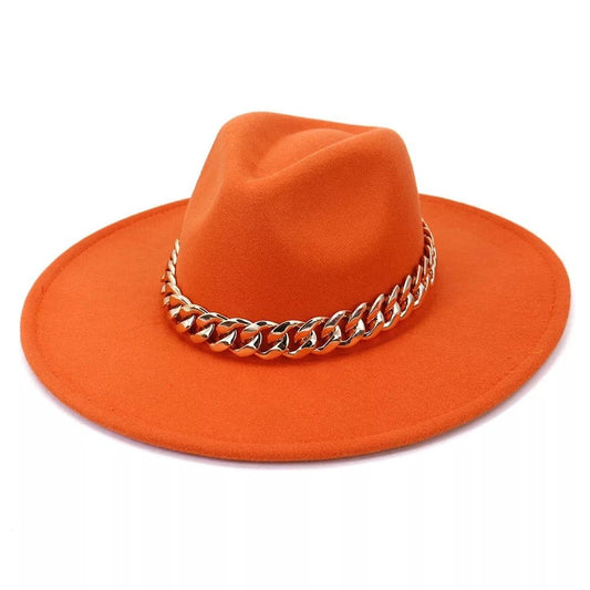 Wide XL Brim Fedora with Chain-orange