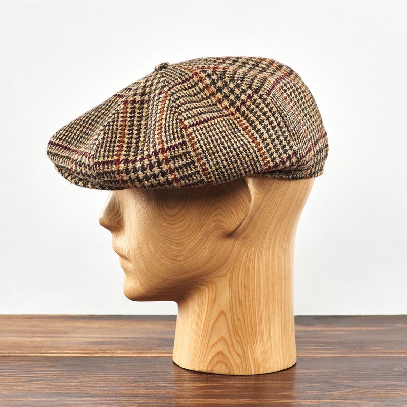 PEAKY BLINDERS Genuine Scottish Harris Tweed 8 Panels Man Cap Wool Large Crown BEIGE