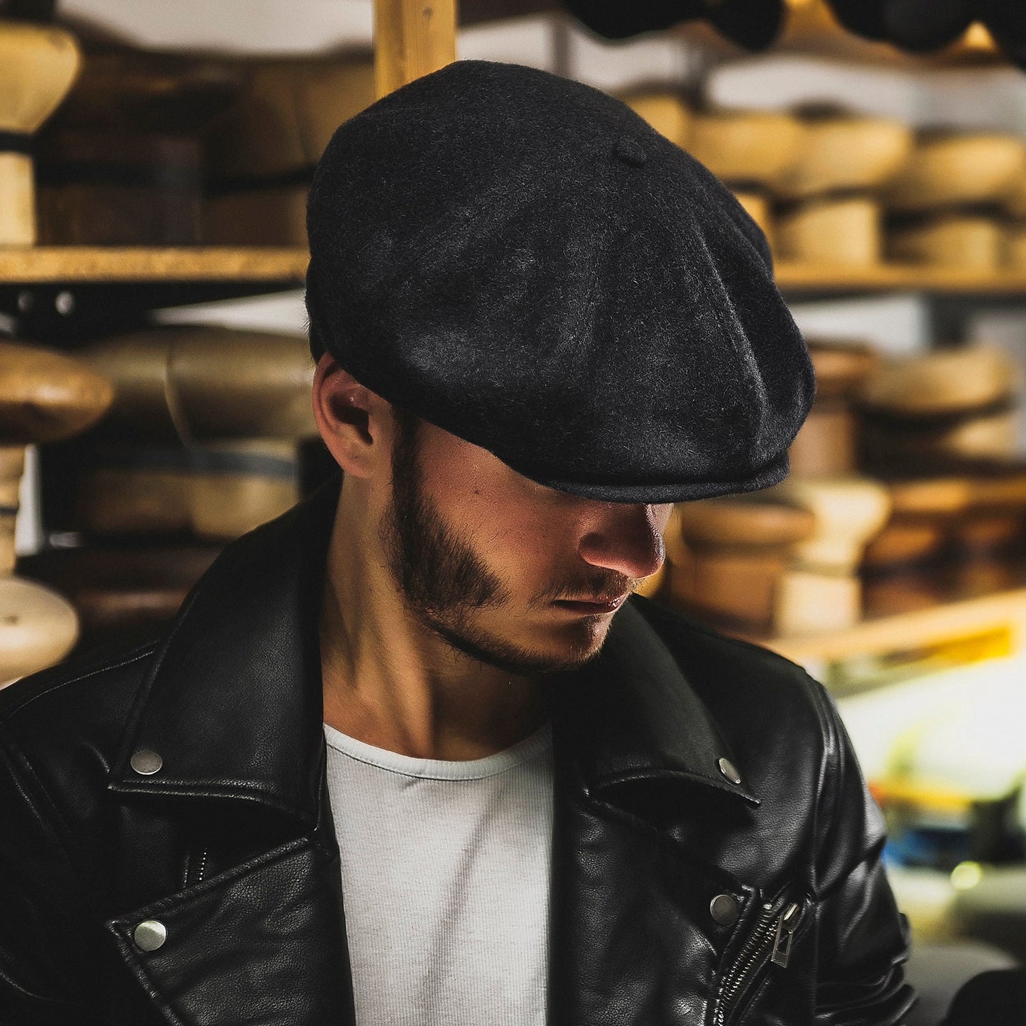 PEAKY BLINDERS Genuine Scottish Harris Tweed 8 Panels Man Cap Black Grey