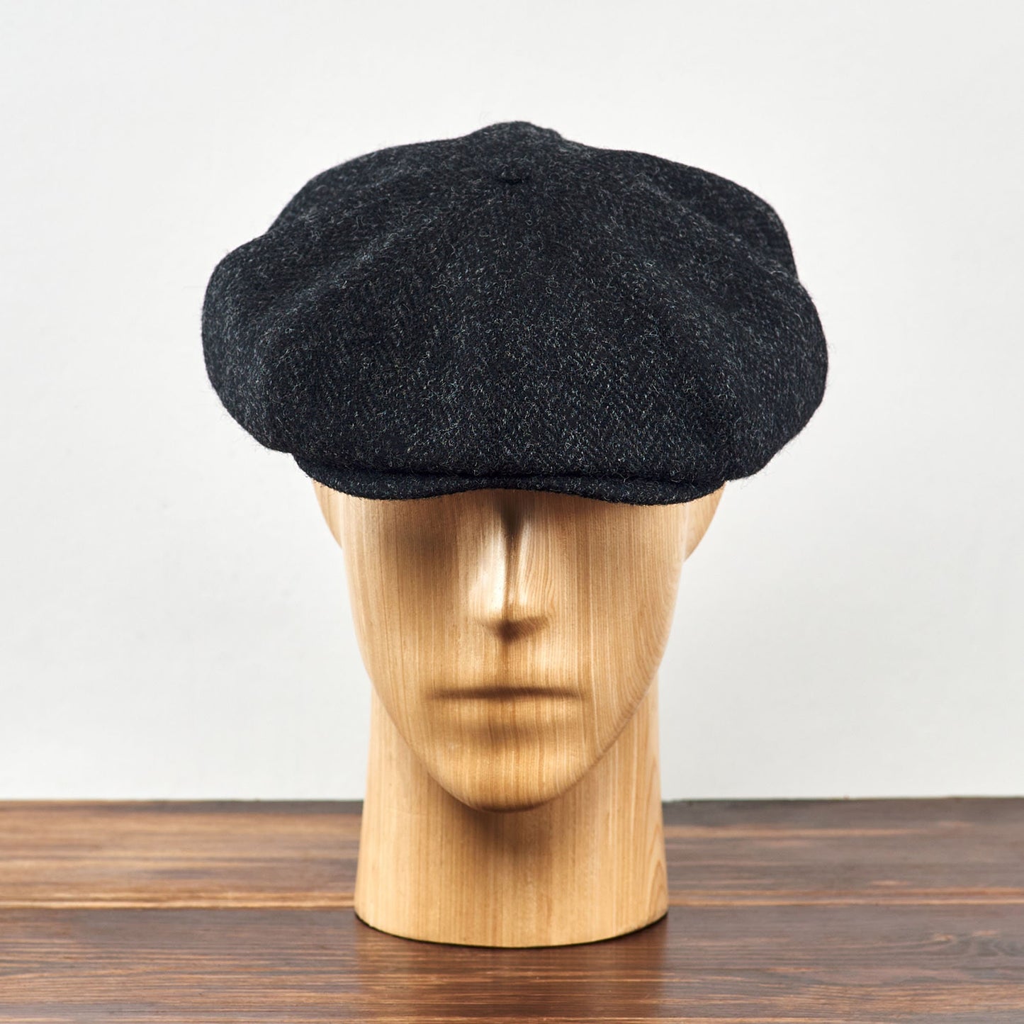 PEAKY BLINDERS Genuine Scottish Harris Tweed 8 Panels Man Cap Wool Large Crown BLACK