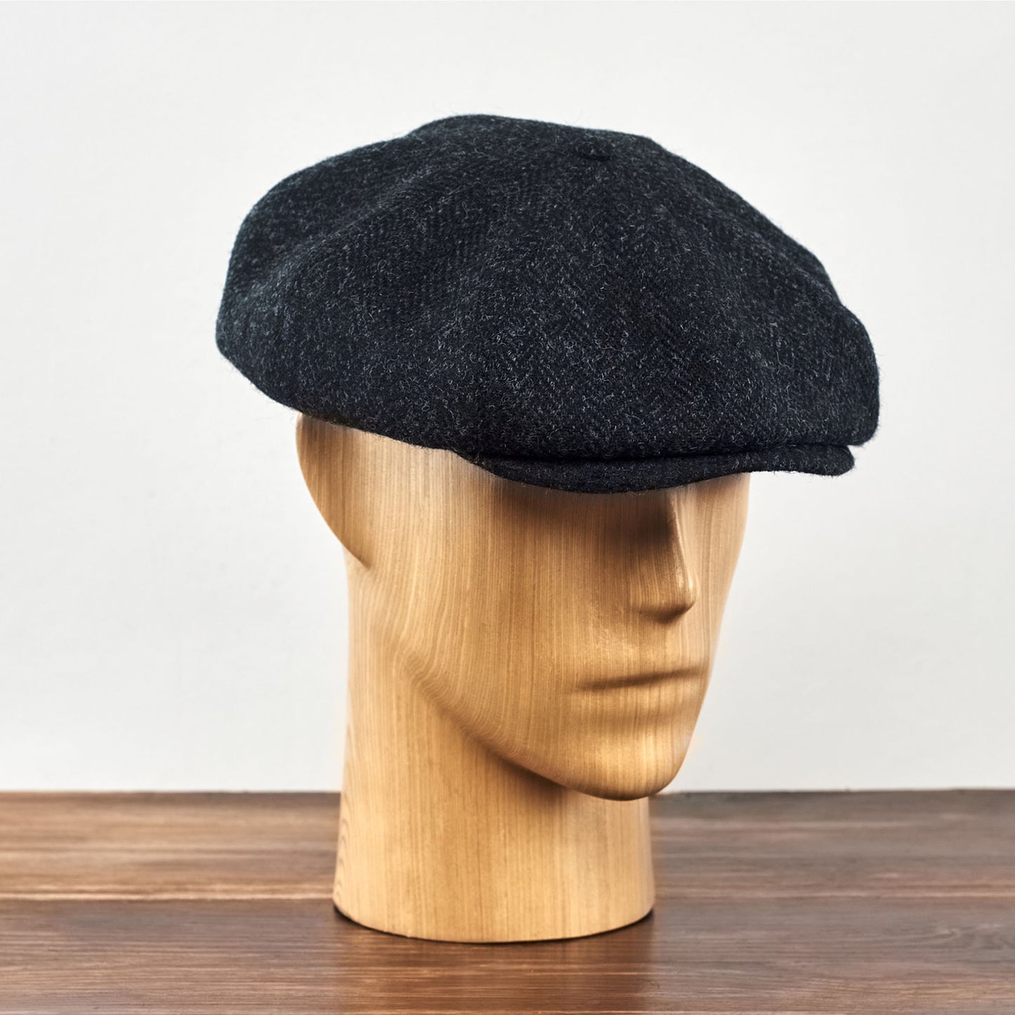 PEAKY BLINDERS Genuine Scottish Harris Tweed 8 Panels Man Cap Wool Large Crown BLACK