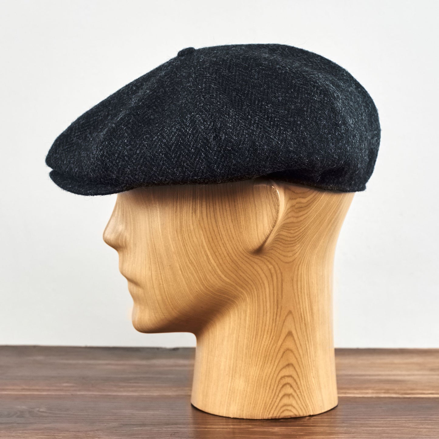 PEAKY BLINDERS Genuine Scottish Harris Tweed 8 Panels Man Cap Wool Large Crown BLACK