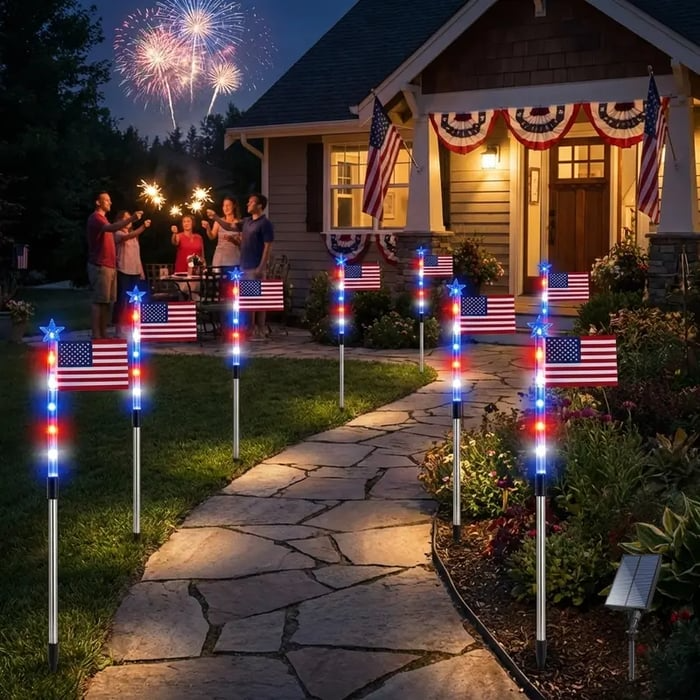 🔥Last Day 49% OFF - Solar American Flag Pathway Lights – Red, White & Blue Yard Glow for 250th Independence Celebration ✨