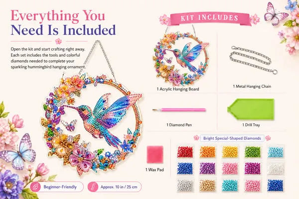 💥LAST DAY 49% OFF - Hummingbird Diamond Art Hanging Ornament Kit - Rainbow Dragonfly
