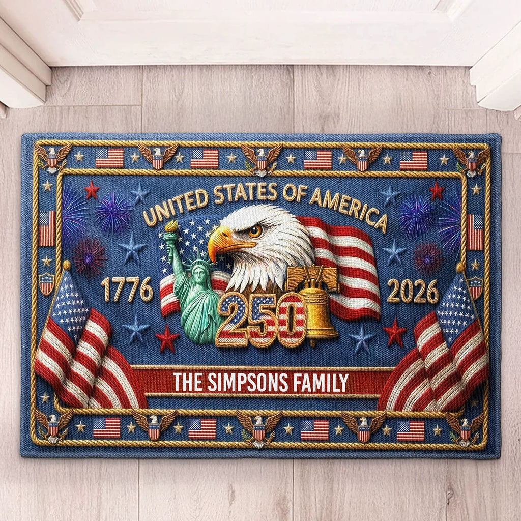 USA 250 Years Of Freedom Faux Pattern - Personalized Doormat