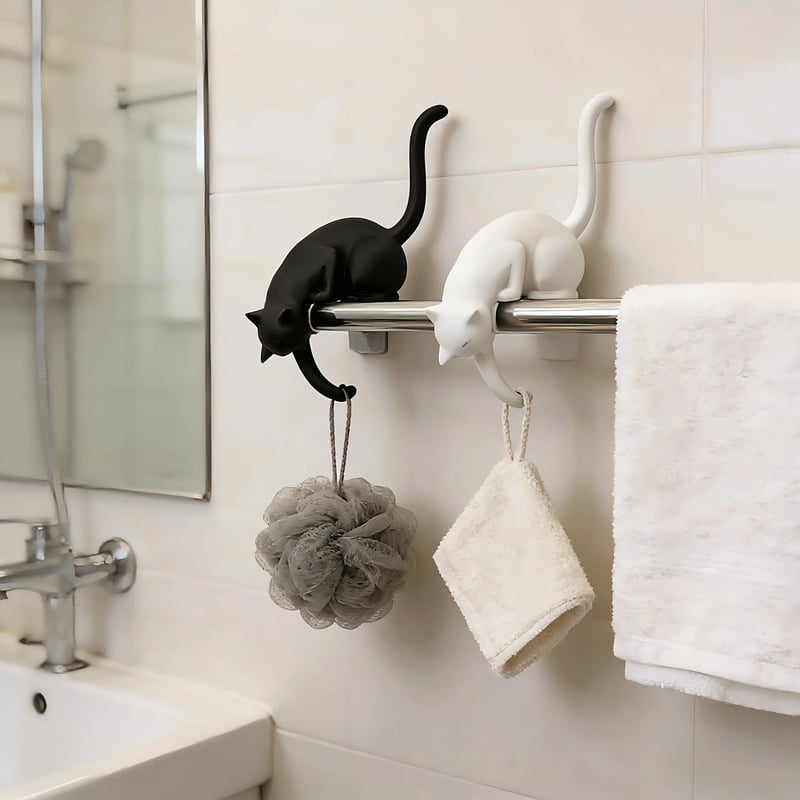 🐈‍Whimsical Cat Shelf Sitter with LED Lantern – Cute Bookshelf Decor & Handy Key Hook
