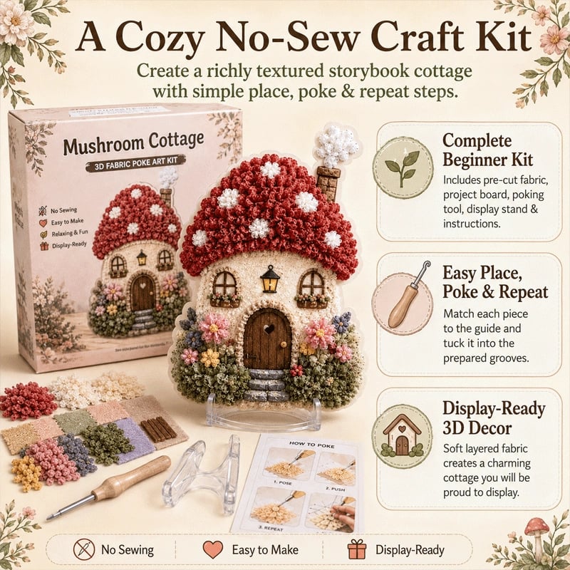 🍄 Whimsical Village 3D Fabric Poke Art Kit