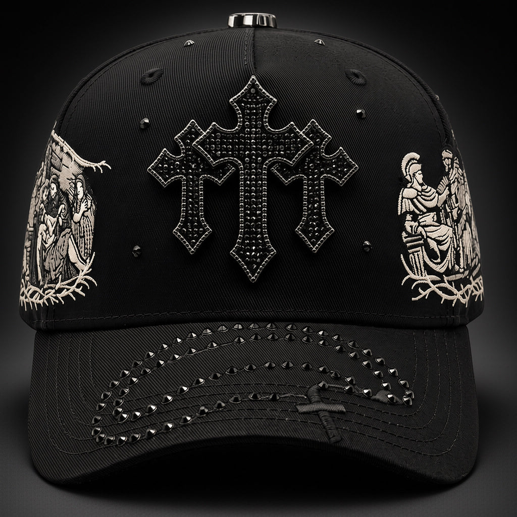 Rhinestone Cross Trucker Hat, Religious Vintage Street Cap