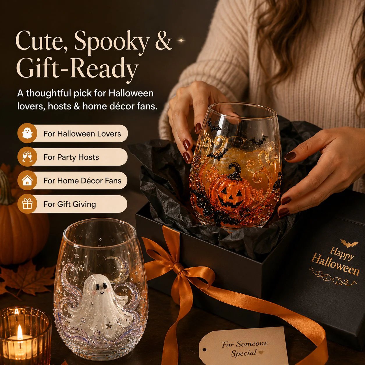 🔥LAST DAY 40% OFF - 🎃 3D Halloween Artisan Glass Cups, Festive Parties & Cozy Fall Home Bar Vibes