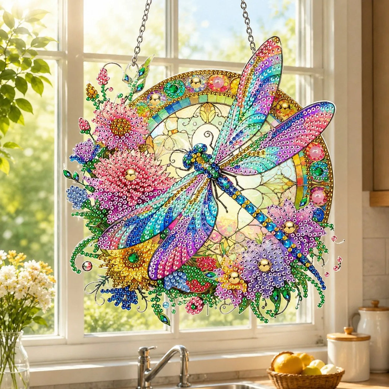 💥LAST DAY 49% OFF - Hummingbird Diamond Art Hanging Ornament Kit - Rainbow Dragonfly
