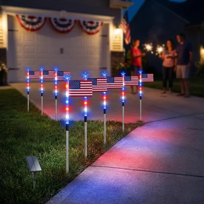 🔥Last Day 49% OFF - Solar American Flag Pathway Lights – Red, White & Blue Yard Glow for 250th Independence Celebration ✨