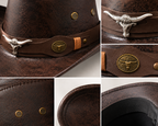 Vintage Faux Leather Western Cowboy Hat – Wide Brim Fedora for Men & Women