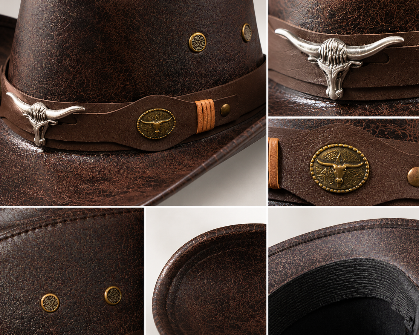 Vintage Faux Leather Western Cowboy Hat – Wide Brim Fedora for Men & Women