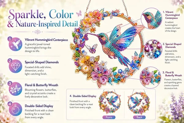 💥LAST DAY 49% OFF - Hummingbird Diamond Art Hanging Ornament Kit - Rainbow Dragonfly