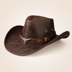 Vintage Faux Leather Western Cowboy Hat – Wide Brim Fedora for Men & Women