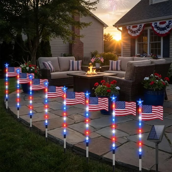 🔥Last Day 49% OFF - Solar American Flag Pathway Lights – Red, White & Blue Yard Glow for 250th Independence Celebration ✨