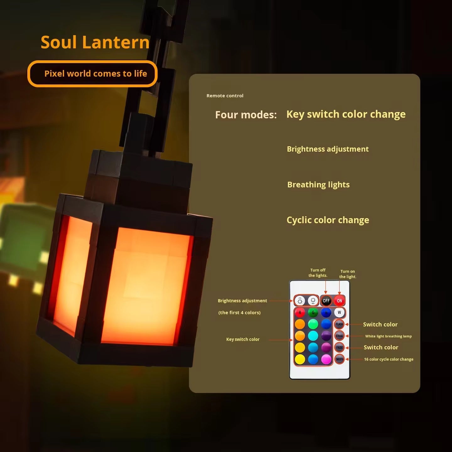 Pixelated LED Wall Lantern Lamp + Remote Control
