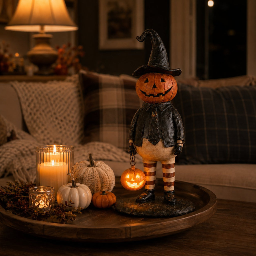 🎃✨Pumpkin Witch Lantern Figurine – Spooky Whimsy Halloween Home Decor
