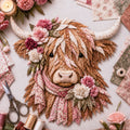 🐮💐🌸 Birth Flower Highland Cow 3D Layered Fabric Art DIY Kit (Beginner-friendly) 🔥 Buy 2 Free 1
