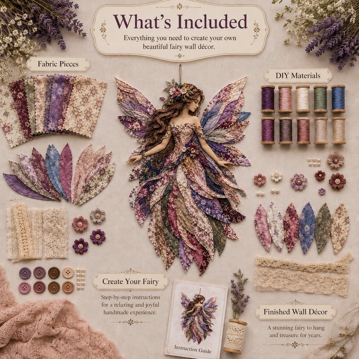 Feen Patchwork DIY Set | Fabric Fairy made from Floral Fabrics | Beginner-Friendly Craft Kit | PatchBloom