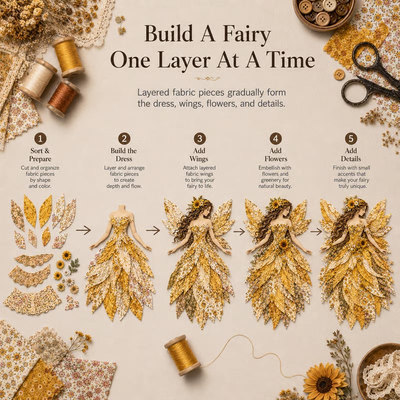 Feen Patchwork DIY Set | Fabric Fairy made from Floral Fabrics | Beginner-Friendly Craft Kit | PatchBloom