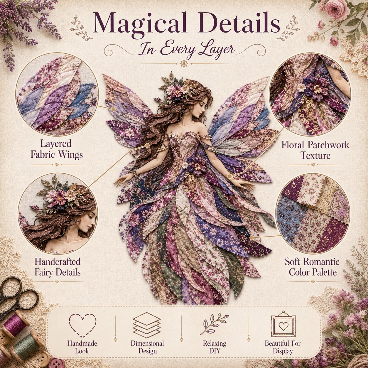 Feen Patchwork DIY Set | Fabric Fairy made from Floral Fabrics | Beginner-Friendly Craft Kit | PatchBloom
