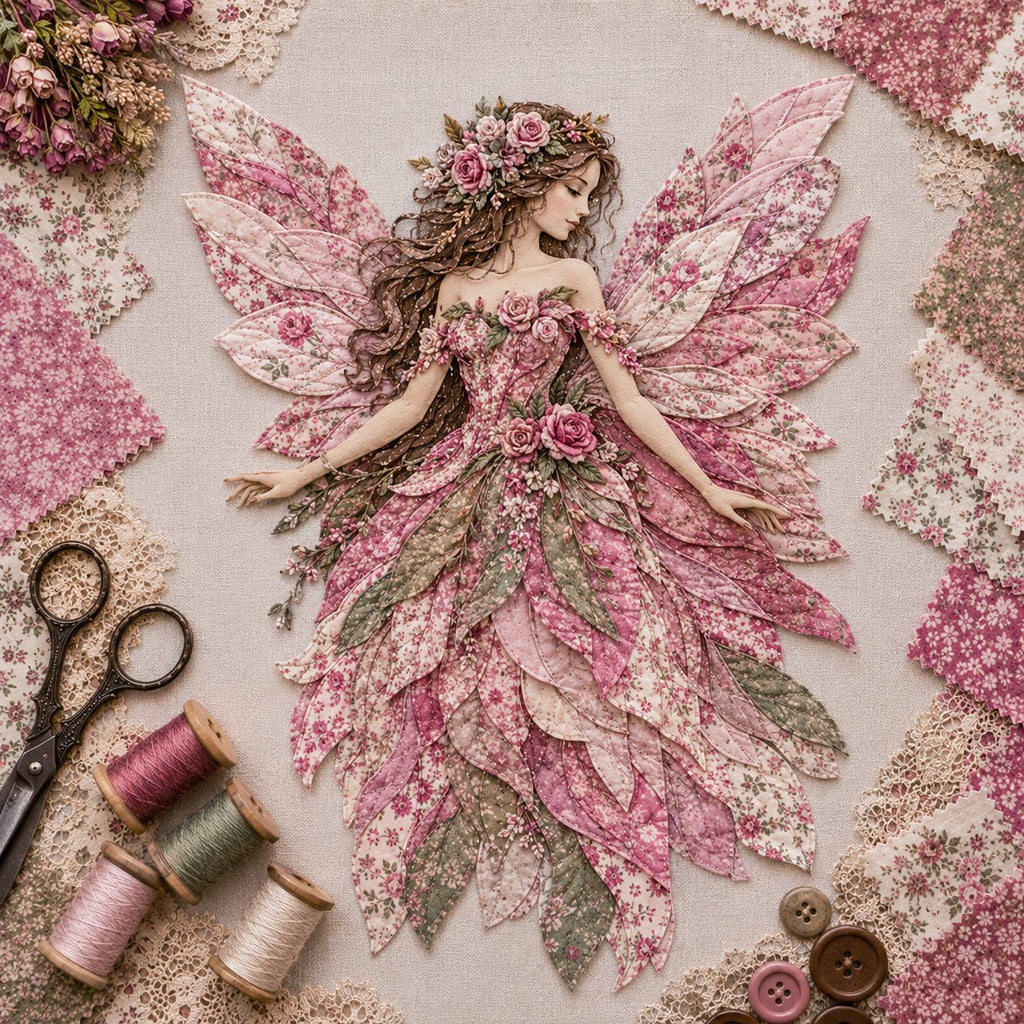 Feen Patchwork DIY Set | Fabric Fairy made from Floral Fabrics | Beginner-Friendly Craft Kit | PatchBloom
