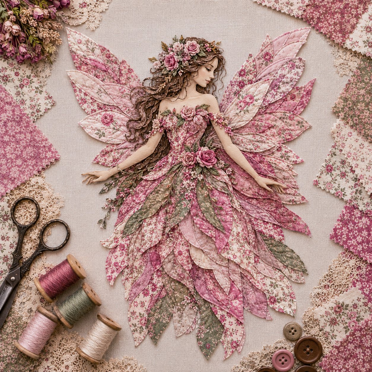 Feen Patchwork DIY Set | Fabric Fairy made from Floral Fabrics | Beginner-Friendly Craft Kit | PatchBloom