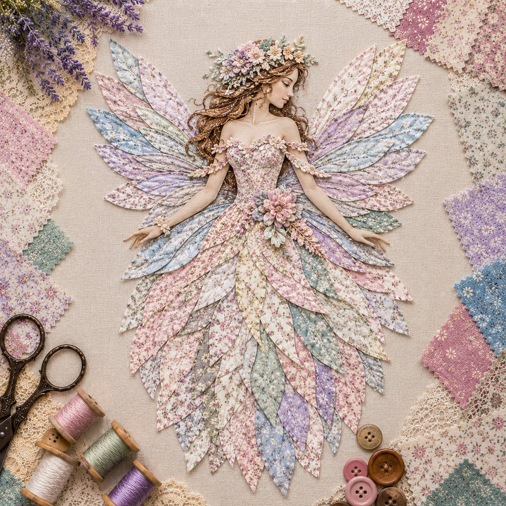 Feen Patchwork DIY Set | Fabric Fairy made from Floral Fabrics | Beginner-Friendly Craft Kit | PatchBloom