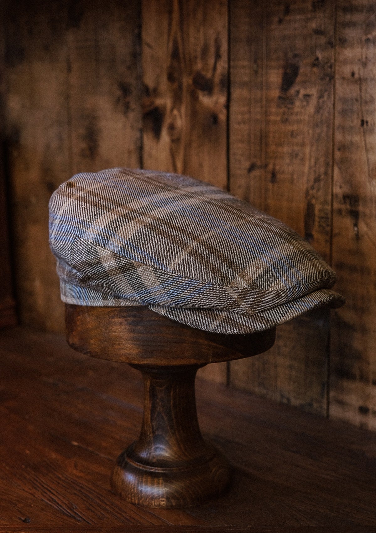 Geary Flat Cap - Brown & Light Blue Check