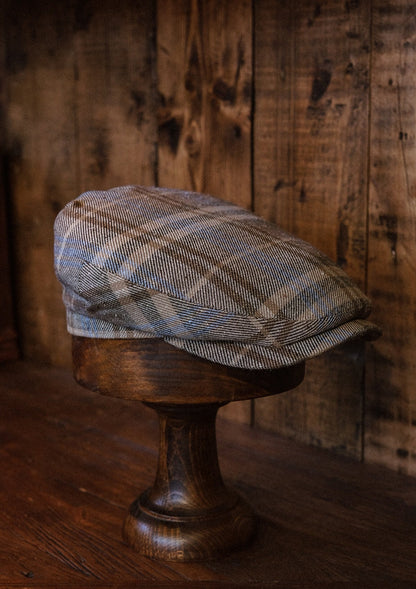 Geary Flat Cap - Brown & Light Blue Check