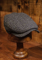 Geary Flat Cap - Dark Grey & Green Check Harris Tweed