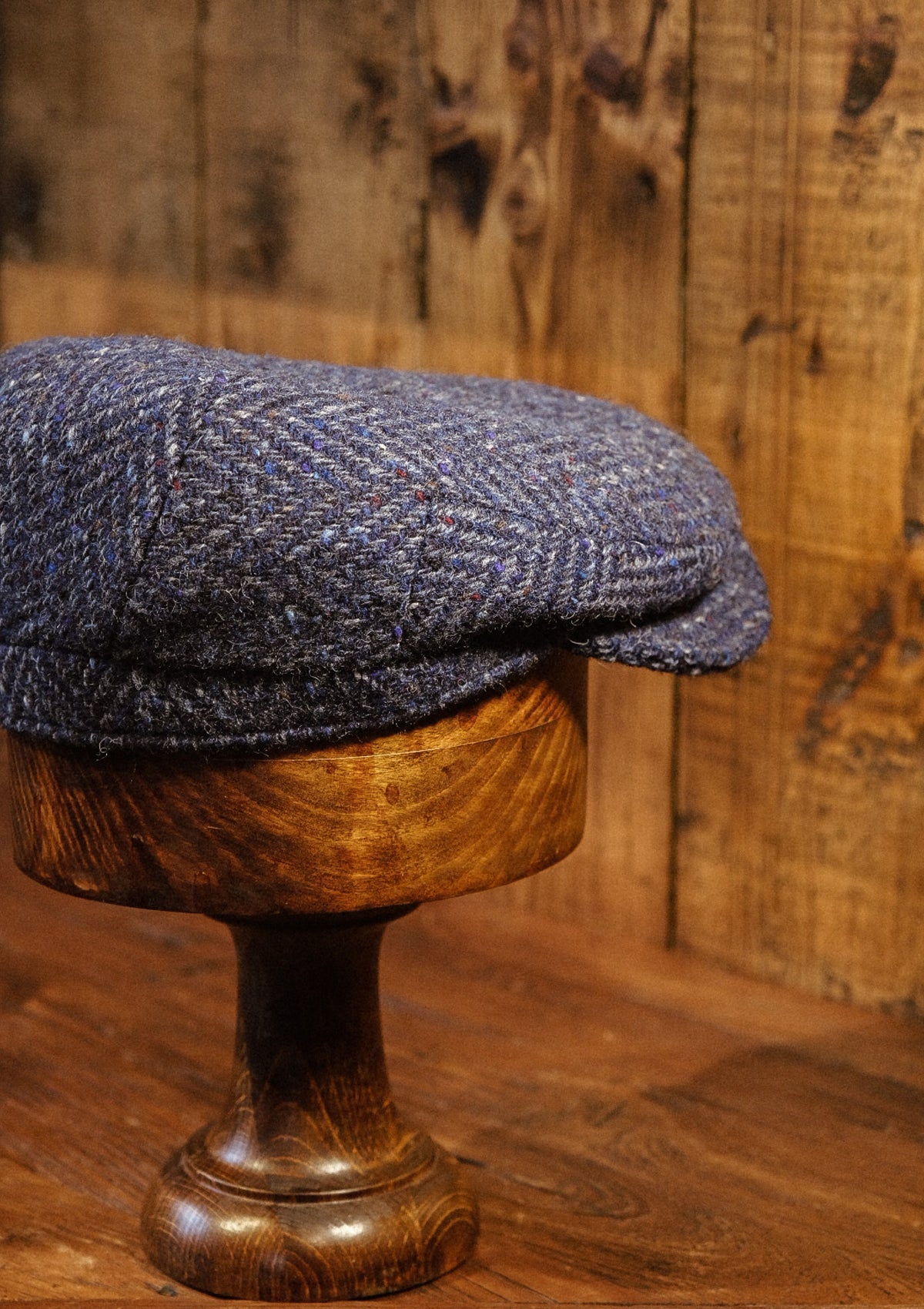Geary Flat Cap - Navy Herringbone Donegal Tweed