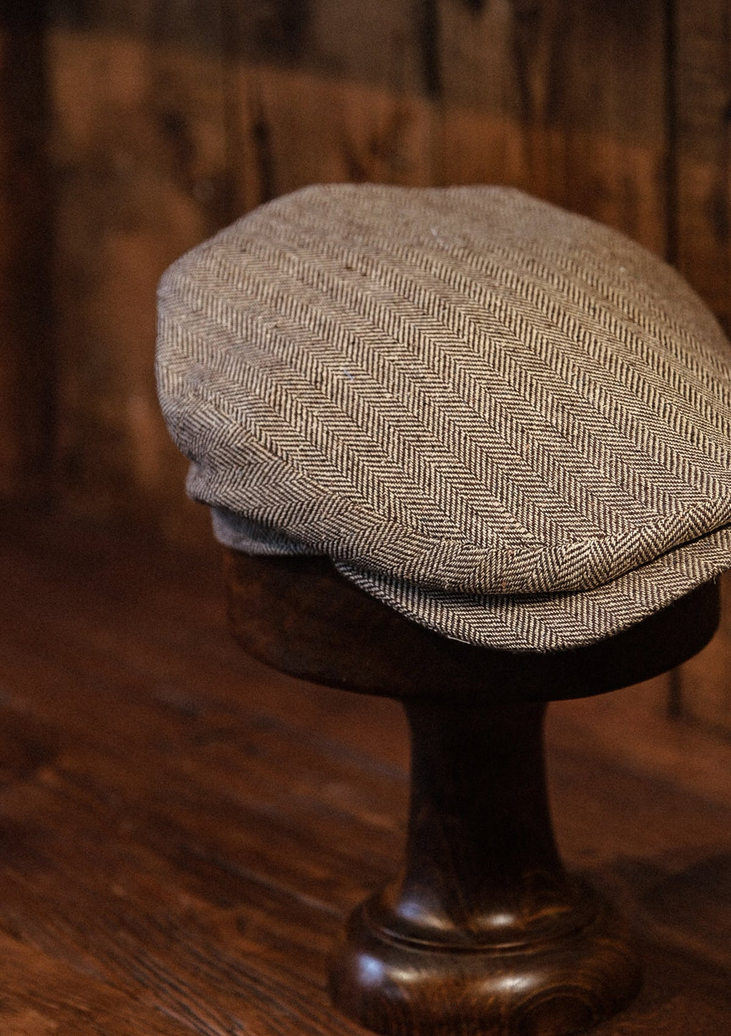 Geary Flat Cap - Sand Herringbone Pure Silk