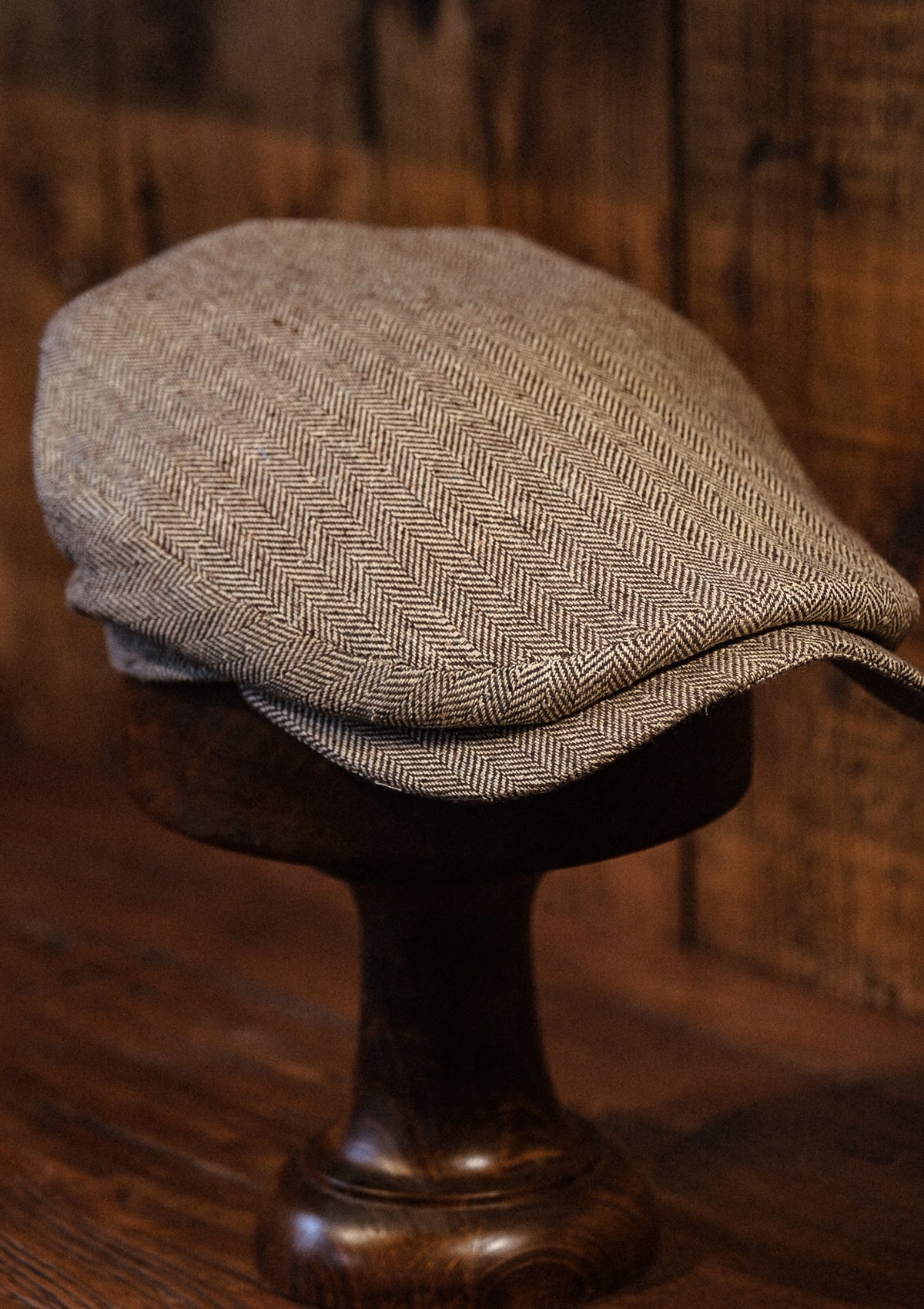 Geary Flat Cap - Sand Herringbone Pure Silk