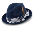 Navy 2 Brim Plaid Ribbon Wool Felt Dress Hat