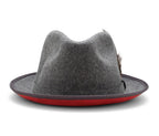 2  Brim Wool Felt Dress Hat with Feather Accent Gray with Red Bottom